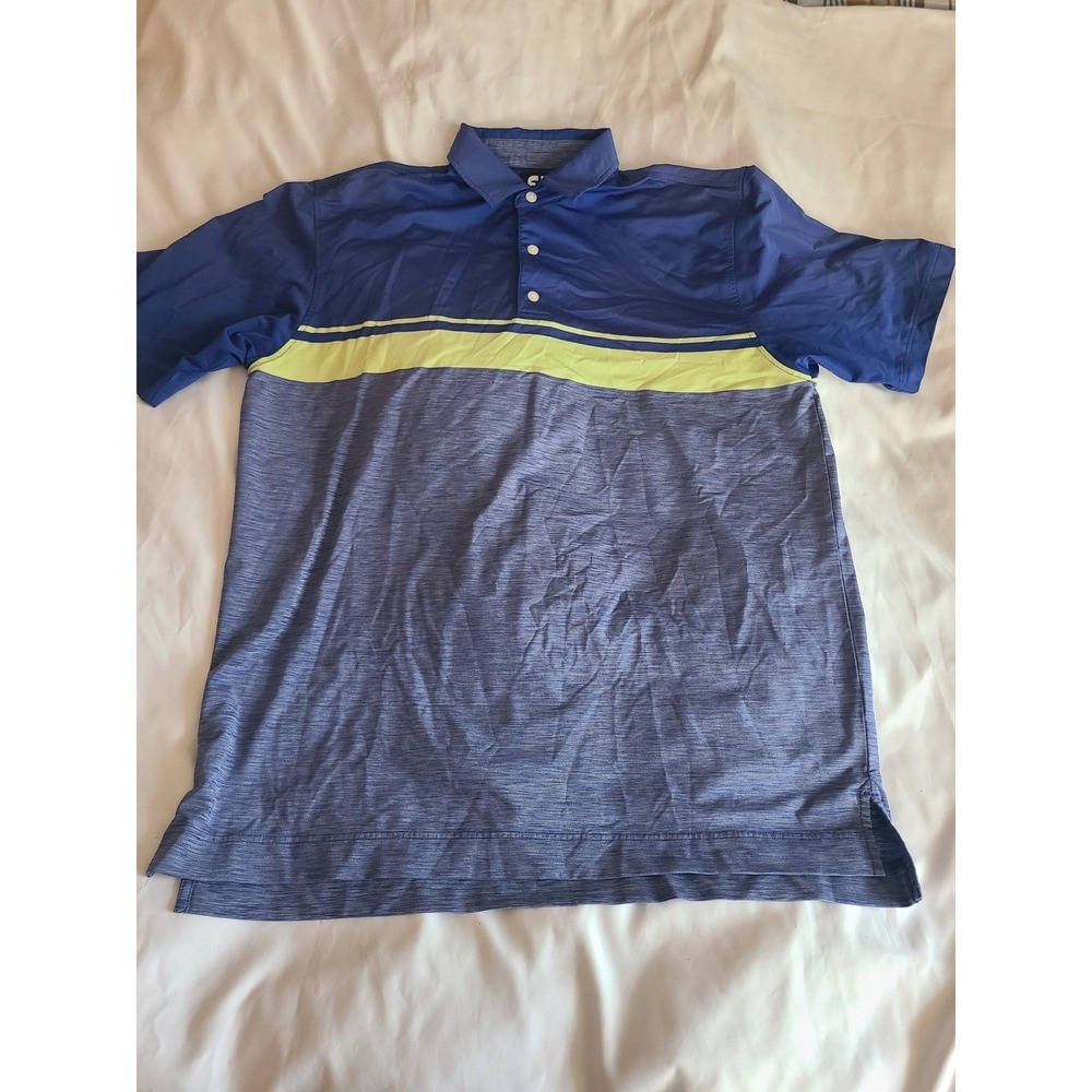 FootJoy FJ Golf Polo Shirt Men XL Blue Yellow Stripe Performance DryJoys